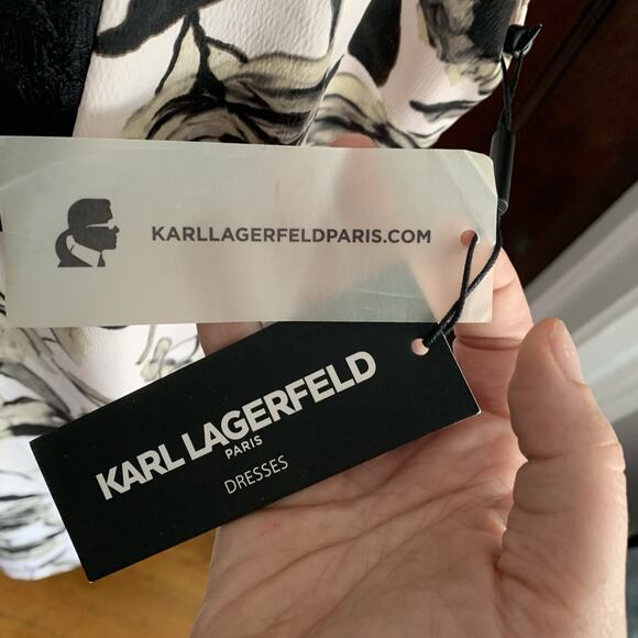 Karl Lagerfeld Women’s Lace Bib Floral Sleeveless Dress Size 14 High Neck - Picture 6 of 10